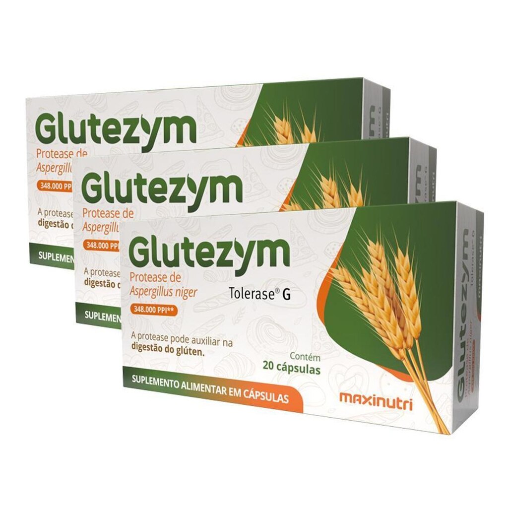 Kit 3 Glutezym Auxilia na Digestão do Glúten 20 Cápsulas Maxinutri