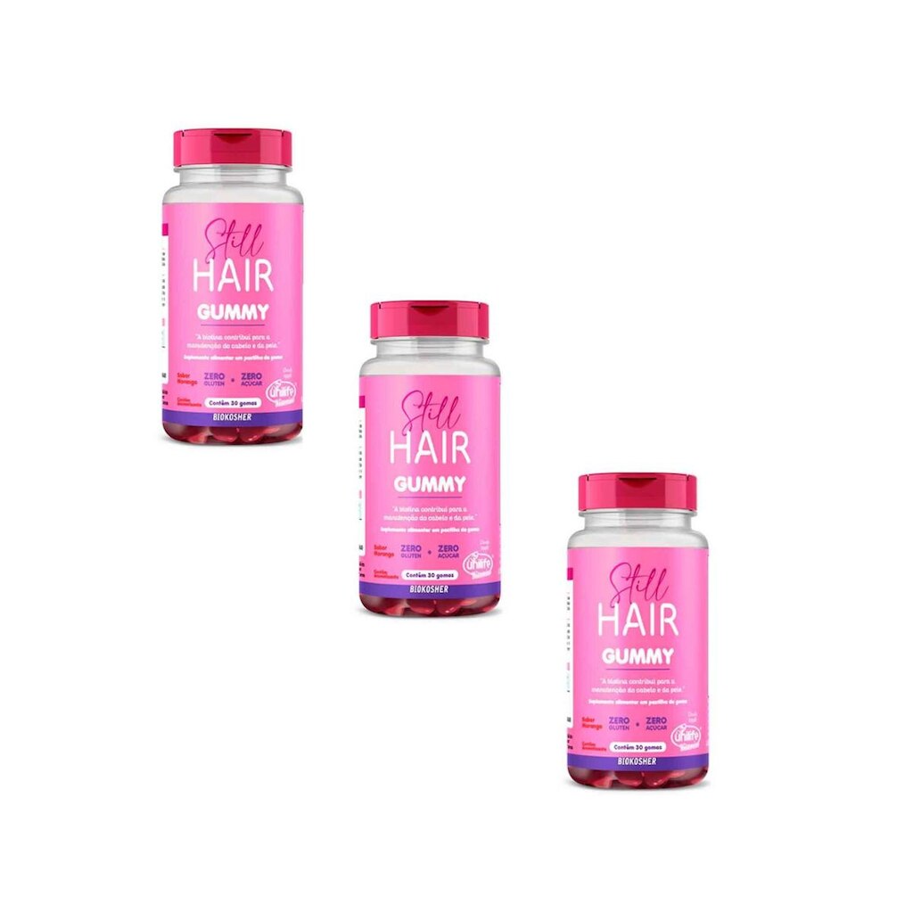 Kit 3 Gummy Hair Still Morango 3x30 Gomas Unilife Morango