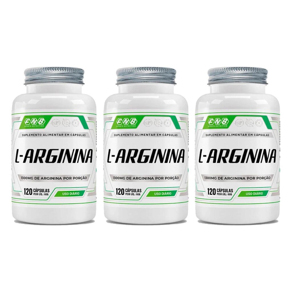 Kit 3 L-Arginina FNB 1300mg 3x120 cápsulas Flora Nativa