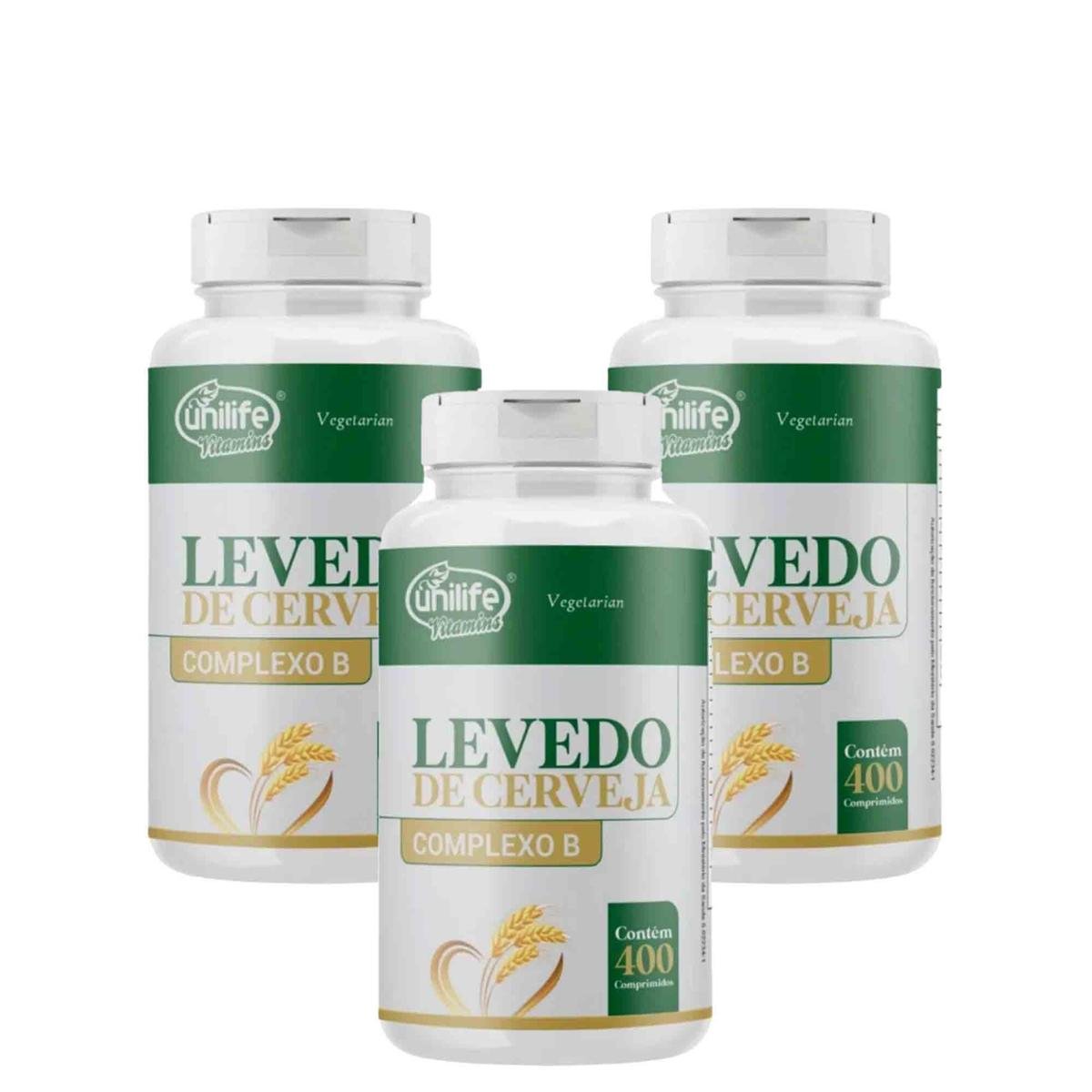 Kit 3 Levedo de Cervej Complexo B 3x400 Comprimidos 450mg Vegano Unilife