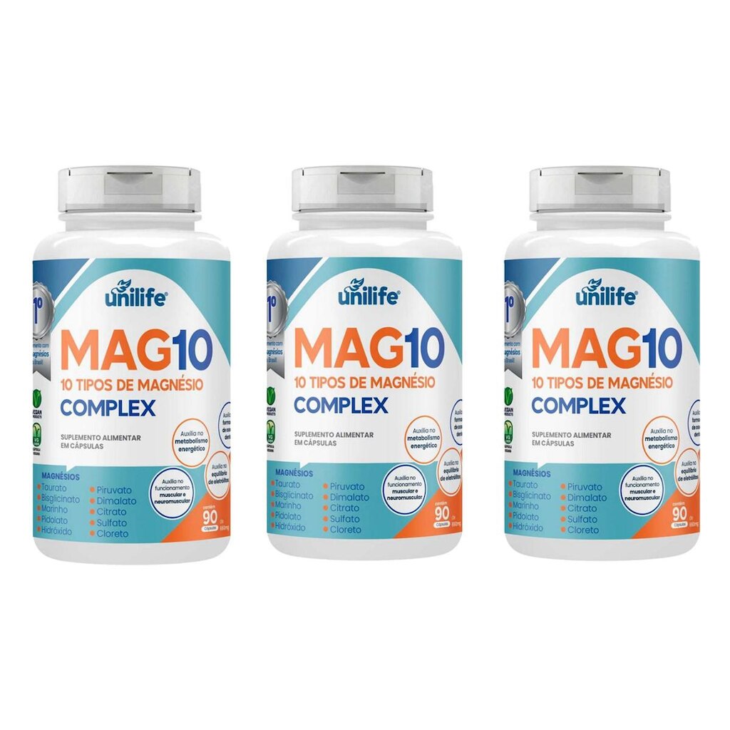 Kit 3 Mag 10 Complex 10 Magnésios 3x90 caps Unilife