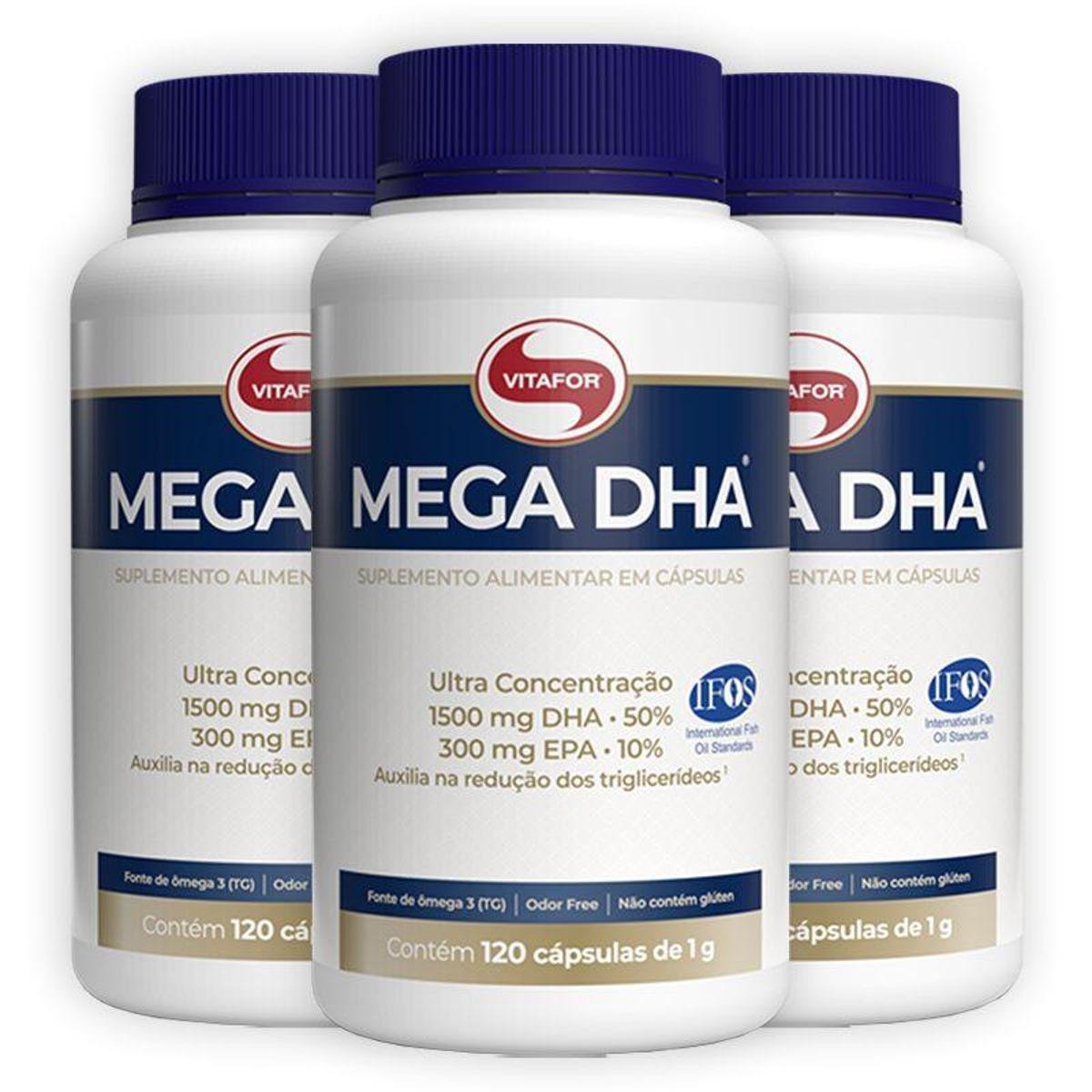 Kit 3 Mega DHA 1500mg Vitafor 120 cápsulas Sem Sabor Netshoes