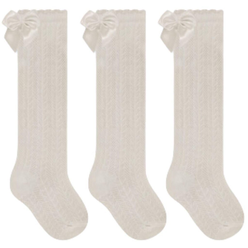 Kit 3 Meias Bebê 3/4 com Laço e Detalhe Algodão Selene 1630