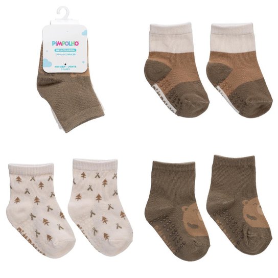 Kit 3 Meias Infantil Antiderrapante Pimpolho Menino 16-20 - Bege+Marrom Menor preço em Kit 3 Meias Infantil Antiderrapante Pimpolho Menino 16-20 - Bege+Marrom