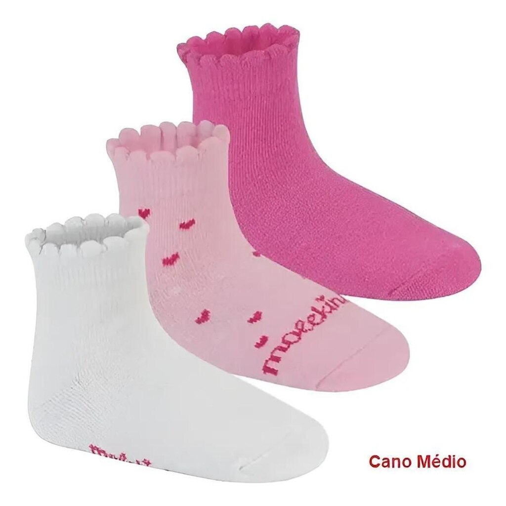 Kit 3 Meias Infantil Meninas Cano Médio Básica Molekinha