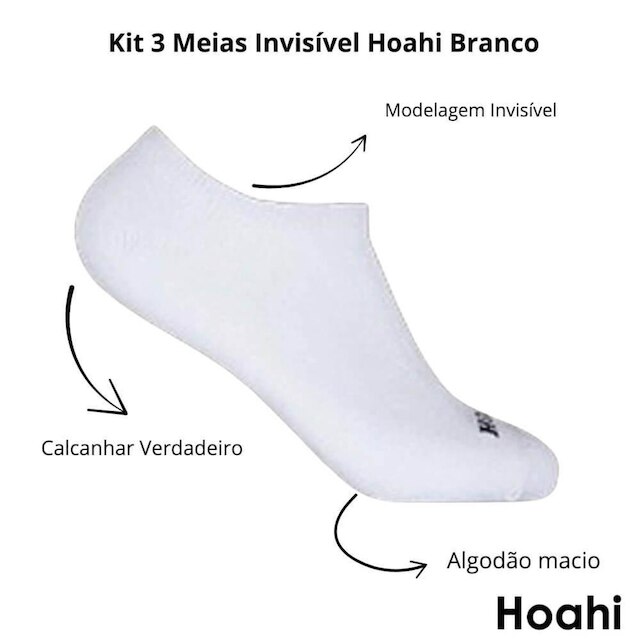 Kit 3 Meias Invisíveis Branco Hoahi