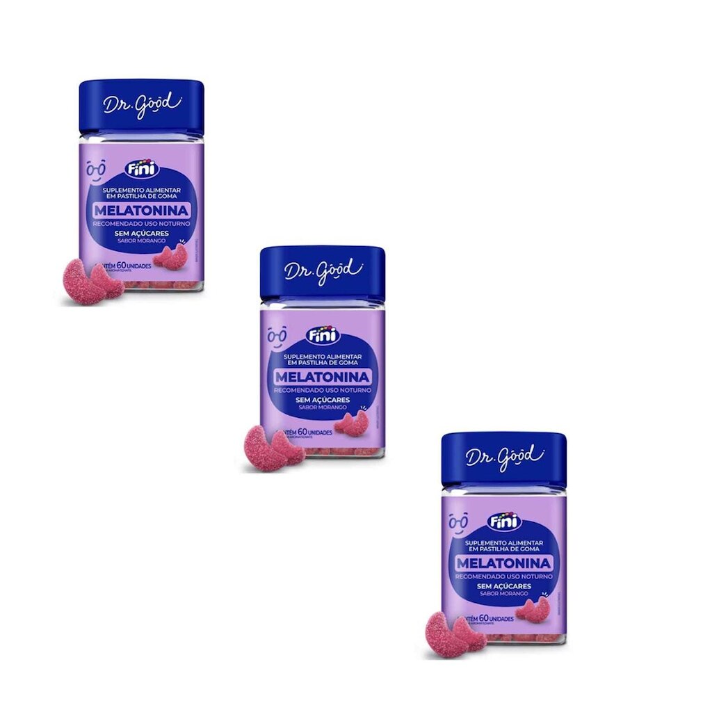 Kit 3 Melatoninas Sabor Morango 3x60 Gomas Fini Dr Good