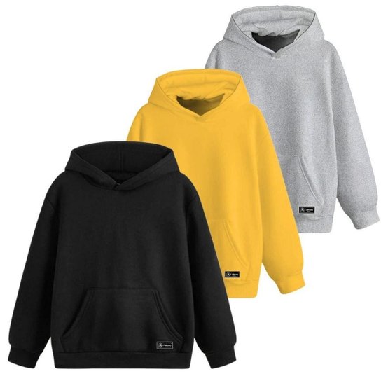 Kit Moletom Canguru Infantil Liso Básico com Capuz e Bolso