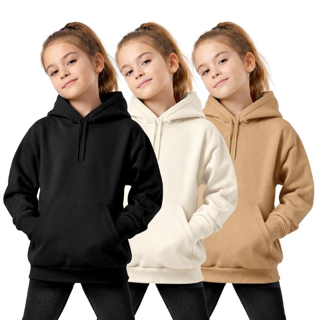 Kit 3 Moletom Infantil Canguru com Capuz Casual Inverno Confortável Escolar