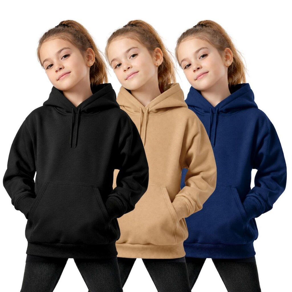 Kit 3 Moletom Infantil Canguru com Capuz Casual Inverno Confortável Escolar