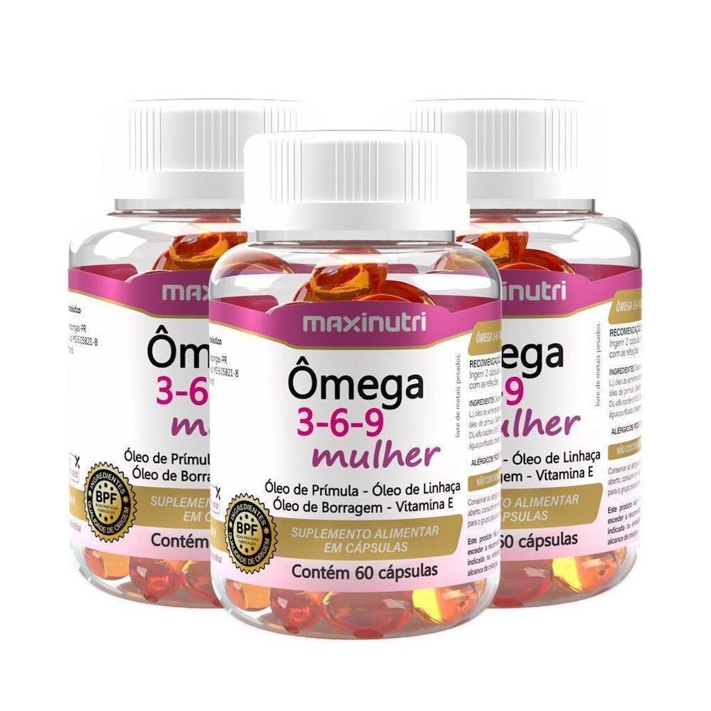 Kit 3 Ômega 3-6-9 Mulher 60 Capsulas Maxinutri