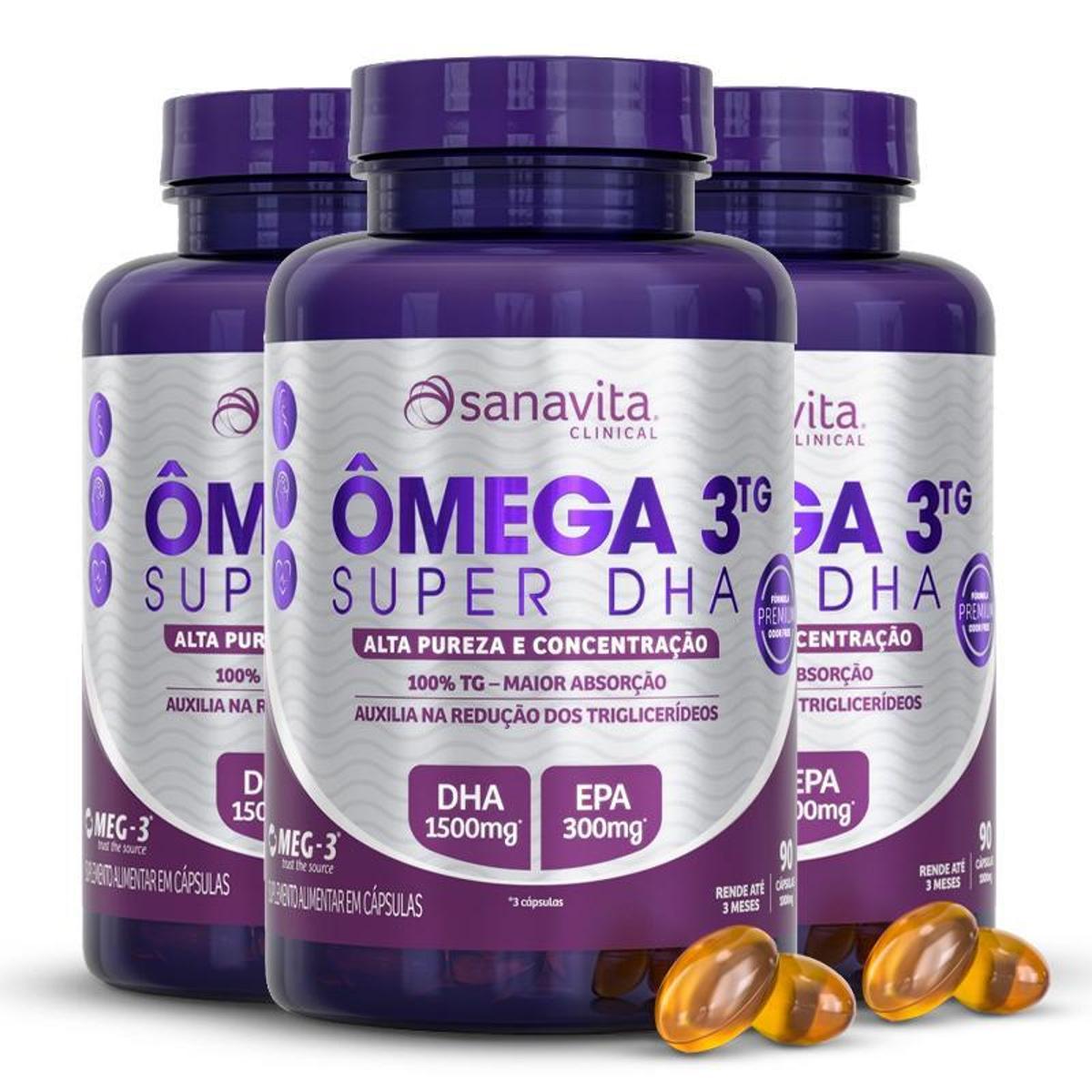 Kit 3 Ômega 3TG Super DHA Sanavita 90 cápsulas - Sem Sabor | Netshoes