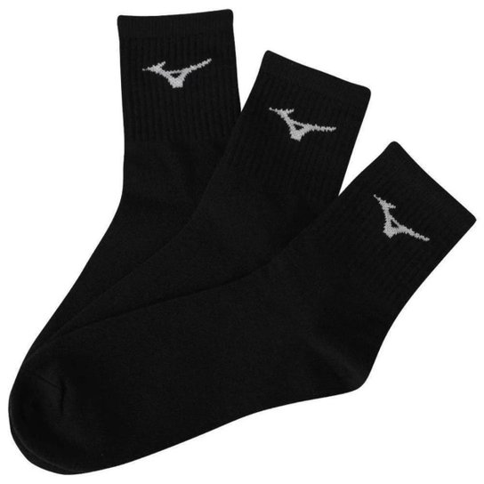 Kit 3 Pares de Meia Mizuno Cano Médio Training Atoalhada Preta MIMFTA51915