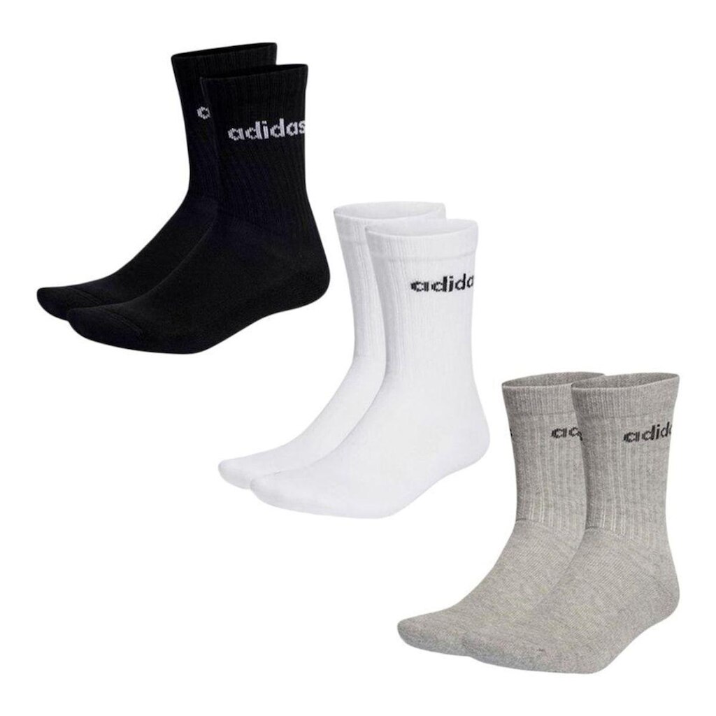 Kit 3 Pares de Meias Adidas Linear Crew Cano Alto Unissex - Branco e Cinza 35-37