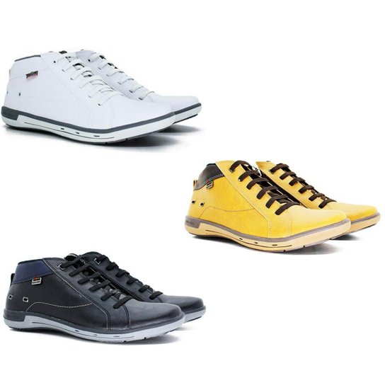 Kit 3 Pares de Sapatênis Bota Casual Clássica Branco Hankook - Preto Menor preço em Kit 3 Pares de Sapatênis Bota Casual Clássica Branco Hankook - Preto