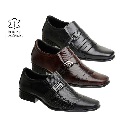 Kit 3 Pares De Sapato Social Masculino Em Couro - Preto+Marrom Menor preço em Kit 3 Pares De Sapato Social Masculino Em Couro - Preto+Marrom