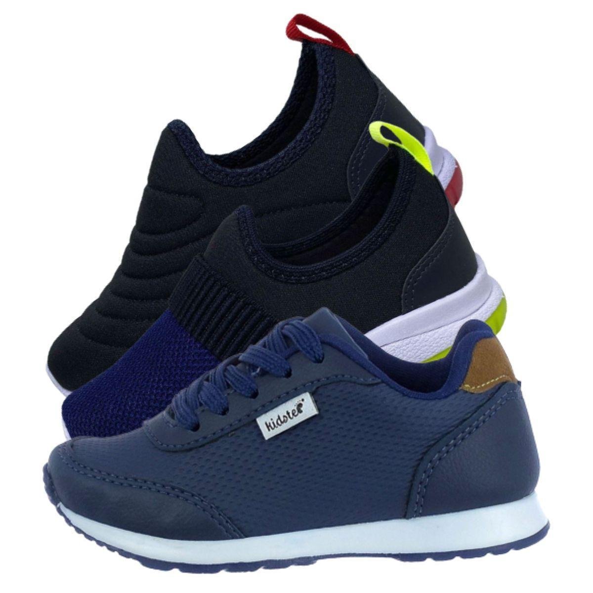 Kit 3 Pares de Tenis Infantil Calce Facil Bordado e Jogging Marinho Menor preço em Kit 3 Pares de Tenis Infantil Calce Facil Bordado e Jogging Marinho