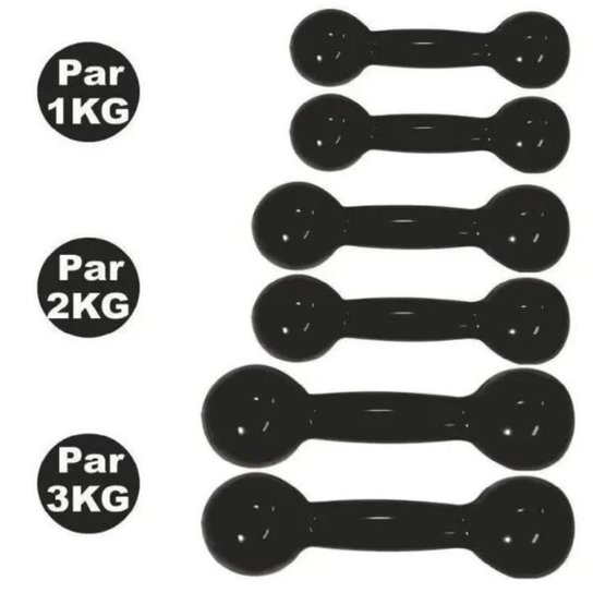 Kit 3 Pares Halteres Emborrachados Pesos 1kg, 2kg E 3kg - Preto Menor preço em Kit 3 Pares Halteres Emborrachados Pesos 1kg, 2kg E 3kg - Preto