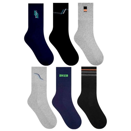 Kit 3 Pares Meia Cano Longo Estampada Sortida - Cinza Menor preço em Kit 3 Pares Meia Cano Longo Estampada Sortida - Cinza