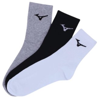 Kit 3 Pares Meia Mizuno Cano Médio Training Atoalhada Cinza/Branca/Preta MIMTA51916