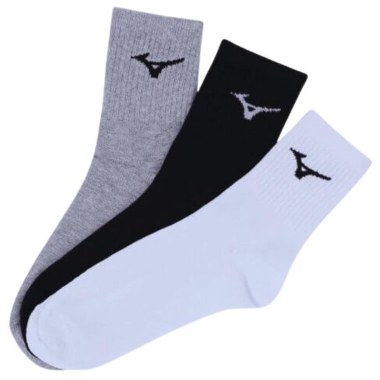Kit 3 Pares Meia Mizuno Cano Médio Training Atoalhada Cinza/Branca/Preta MIMTA51916