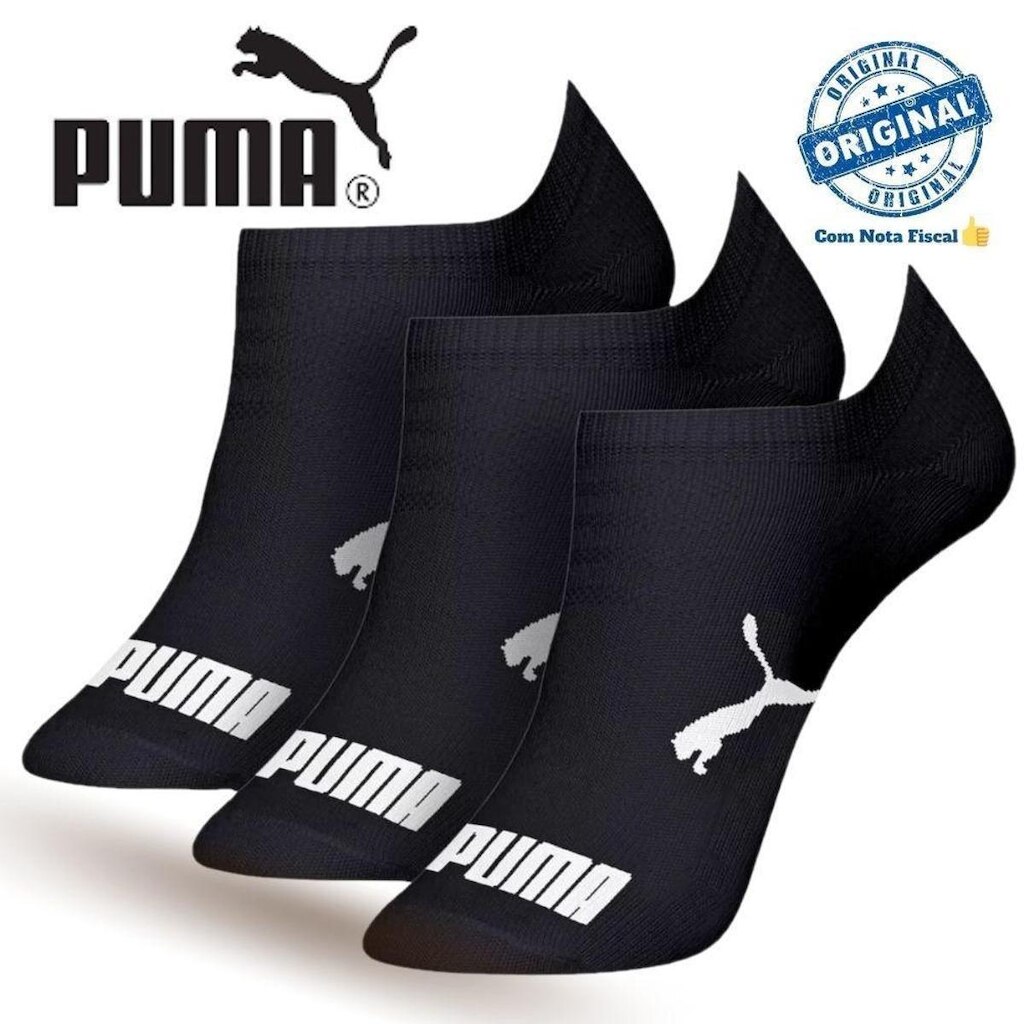 Kit 3 Pares Meia Puma Sapatilha Unissex Algodão Com NF