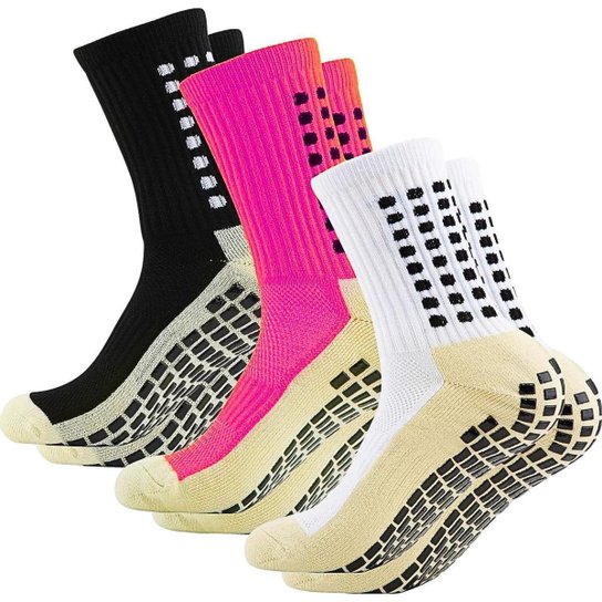 Kit 3 pares Meias esportivas cano médio antiderrapantes unissex