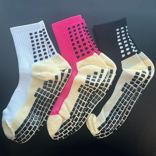 Kit 3 pares Meias esportivas cano médio antiderrapantes unissex