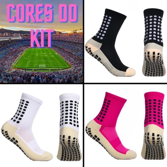 Kit 3 pares Meias esportivas cano médio antiderrapantes unissex