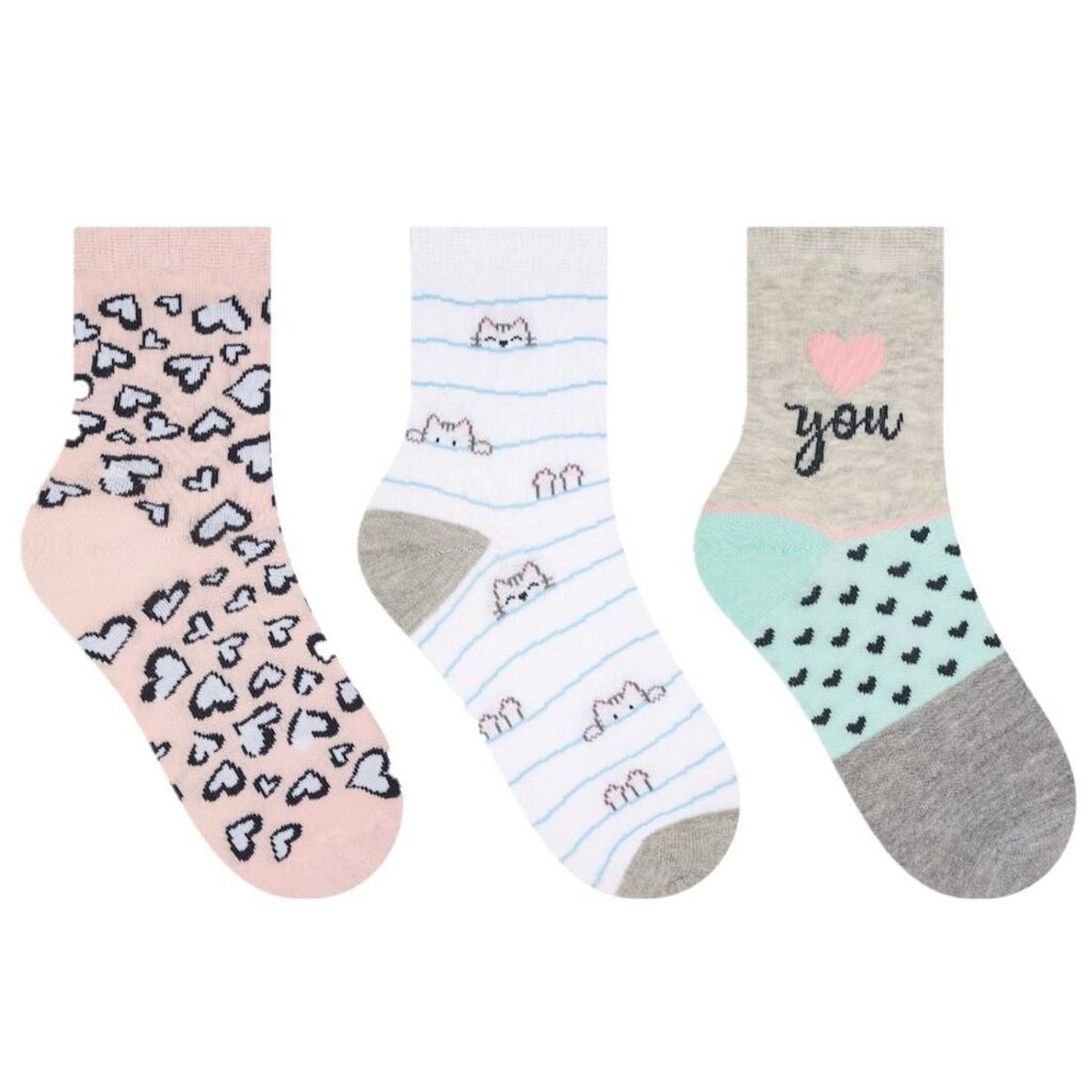 Kit 3 pares Meias Femininas Cano Médio Algodão Estampas Selene 7451