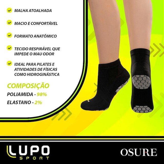 Kit 3 Pares Meias Lupo Antiderrapante Meia Pilates Yoga Masculina Feminina Hidroginástica Original