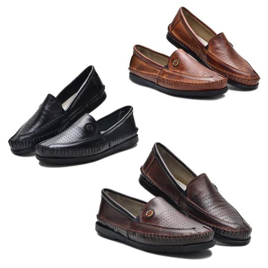 Kit 3 Pares Mocassim Monaco Super Conforto Masculino - Preto+Marrom Menor preço em Kit 3 Pares Mocassim Monaco Super Conforto Masculino - Preto+Marrom