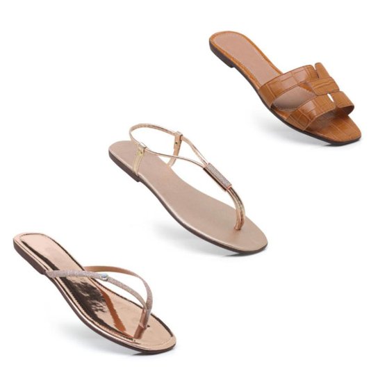 Kit 3 Pares Sandálias Rasteiras Feminina Costura Croco Liso - Cobre é ruim? Kit 3 Pares Sandálias Rasteiras Feminina Costura Croco Liso - Cobre é boa?