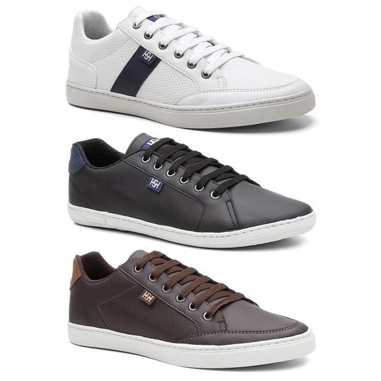 Kit 3 Pares Sapatênis Hshoes Masculino - Branco Menor preço em Kit 3 Pares Sapatênis Hshoes Masculino - Branco