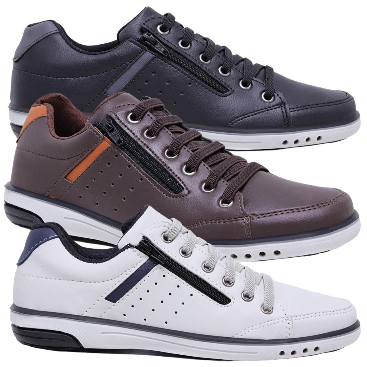 Kit 3 Pares Sapatênis Masculino Fechamento Elastico e Ziper Menor preço em Kit 3 Pares Sapatênis Masculino Fechamento Elastico e Ziper