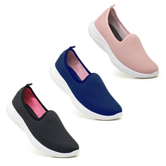 Kit 3 Pares Tênis Casual Zeus Feminino Conforto Casual Macio - Rosa+Azul Menor preço em Kit 3 Pares Tênis Casual Zeus Feminino Conforto Casual Macio - Rosa+Azul