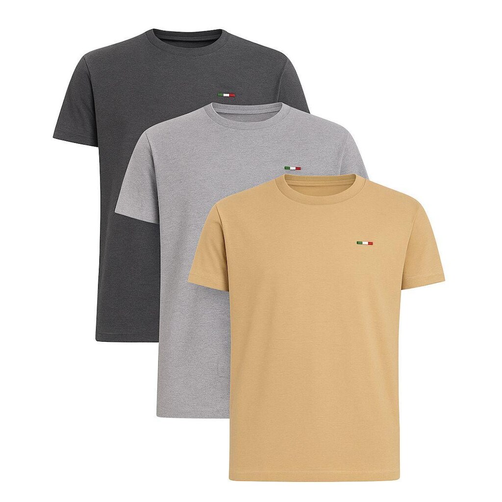 Kit 3 Peças Camisetas Básicas Masculina em Algodão Premium no Estilo Clássico Bordado Itália