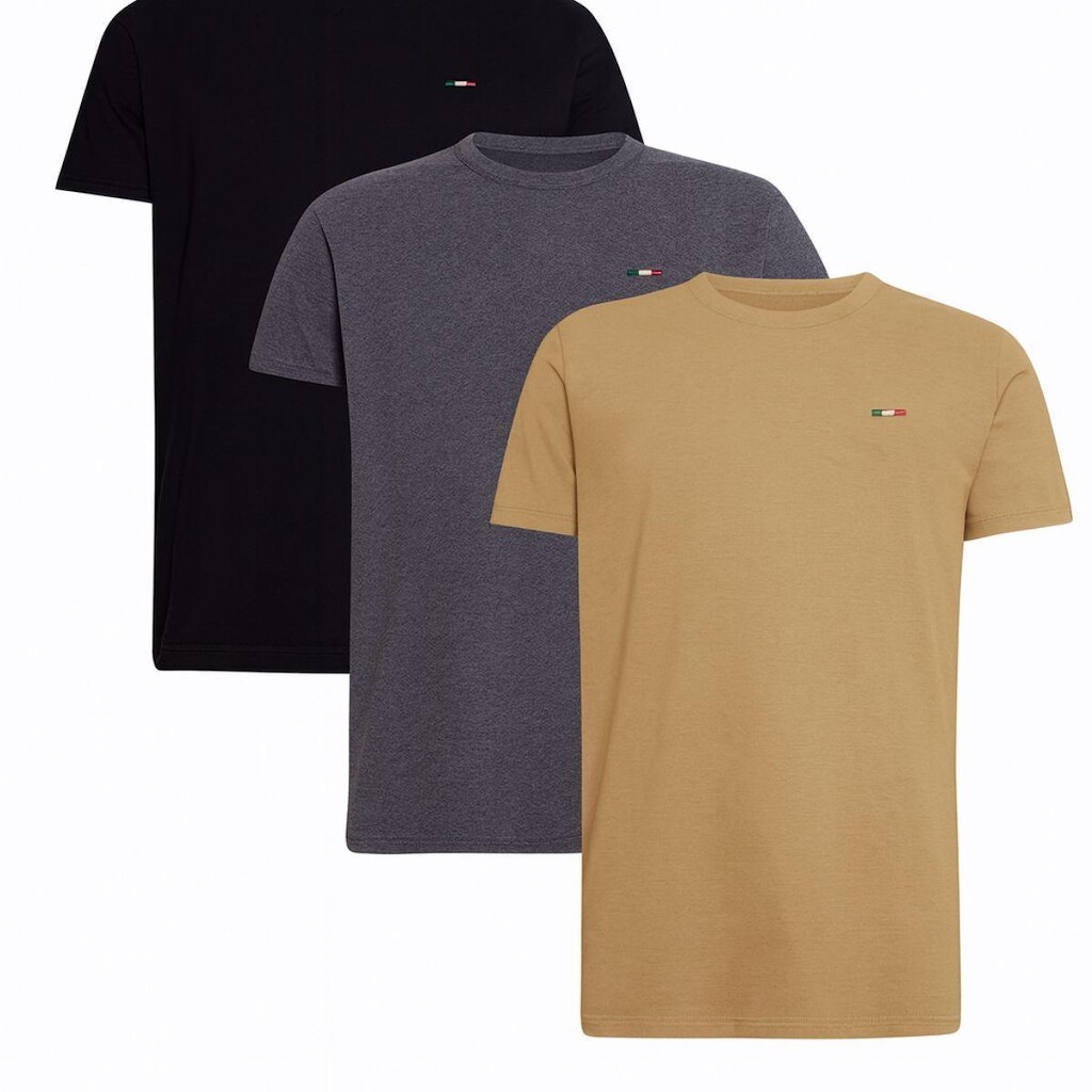 Kit 3 Peças Camisetas Básicas Masculina em Algodão Premium no Estilo Clássico Bordado Itália