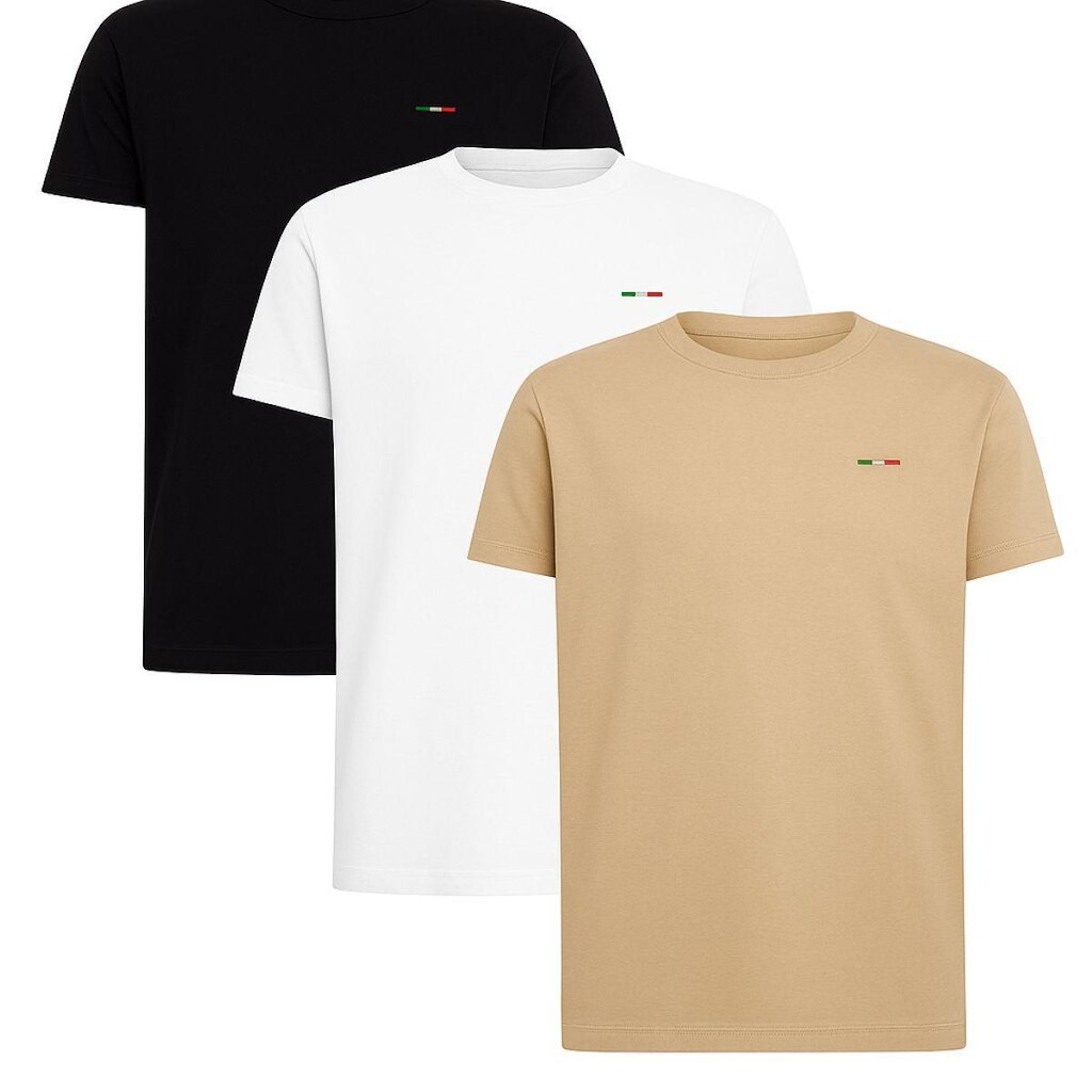 Kit 3 Peças Camisetas Básicas Masculina em Algodão Premium no Estilo Clássico Bordado Itália