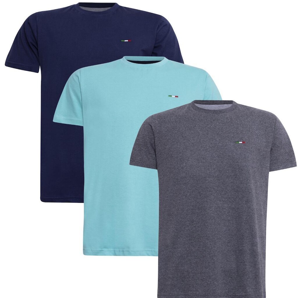 Kit 3 Peças Camisetas Básicas Masculina FMF em Algodão Premium no Estilo Clássico Bordado Itália