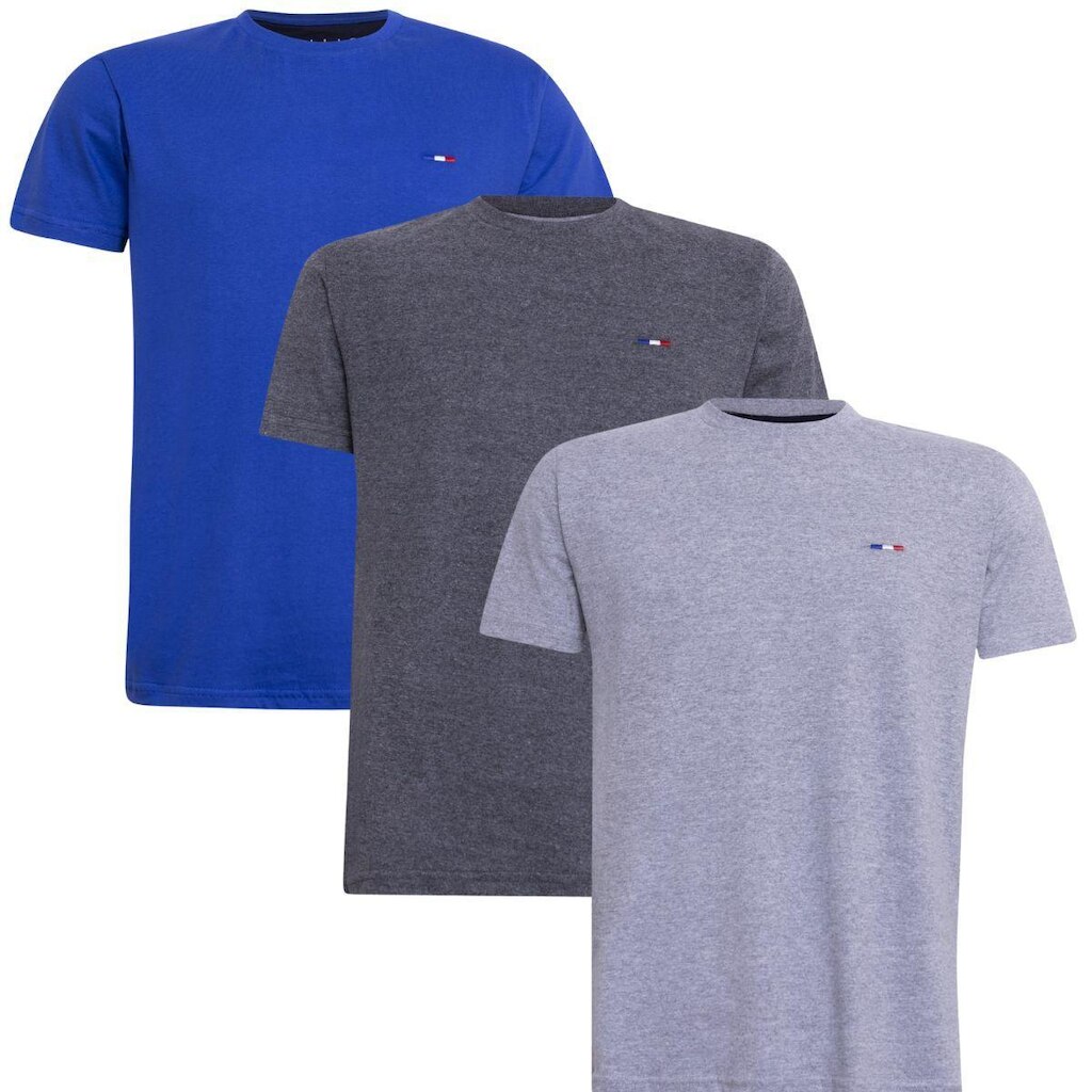Kit 3 Peças Camisetas Básicas Masculina Industrie em Algodão Premium no Estilo  Bordado França