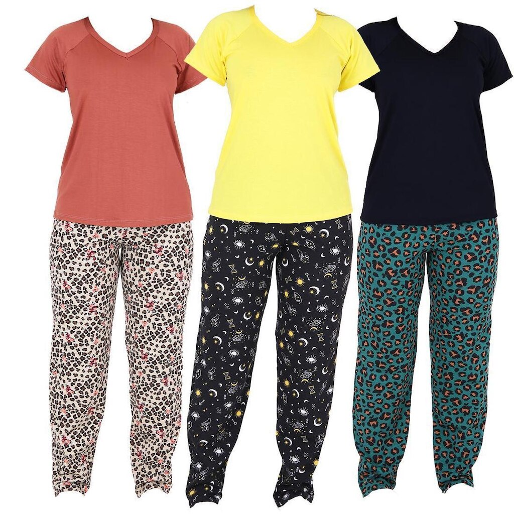 Kit 3 Pijamas Calça Comprida Blusa Manga Curta Estações