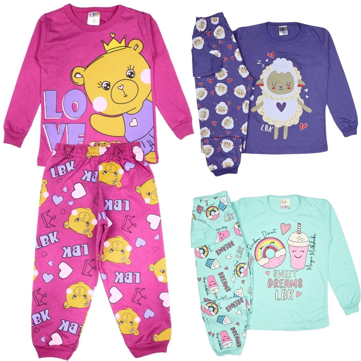 Menor preço em Kit 3 Pijamas Meia Estação Estampado Menina Infantil Sortido