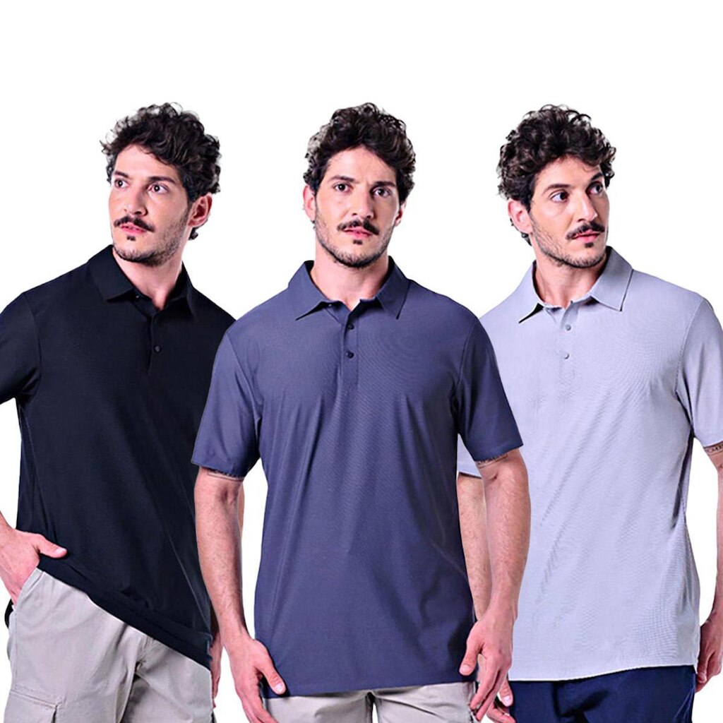 Kit 3 Polos Masculinas Com Botão Pacific Blue