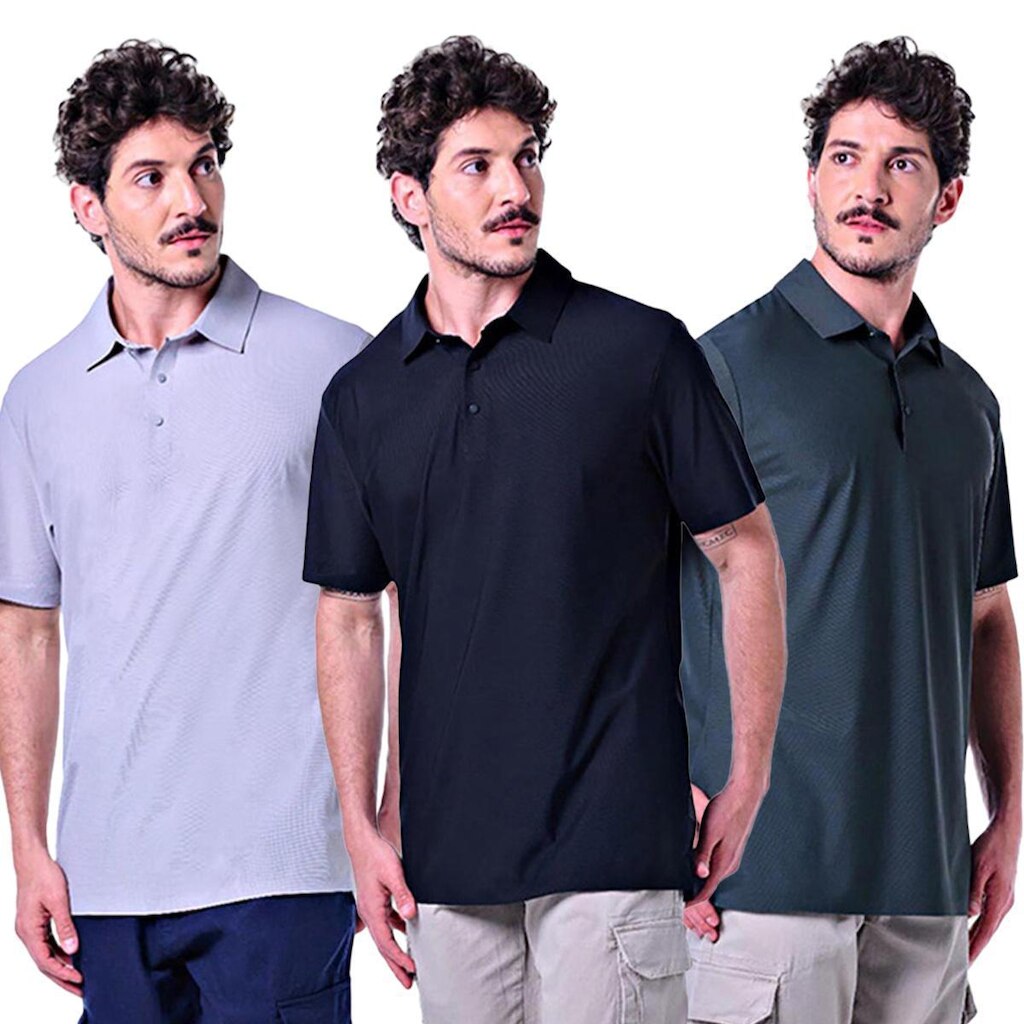 Kit 3 Polos Masculinas Com Botão