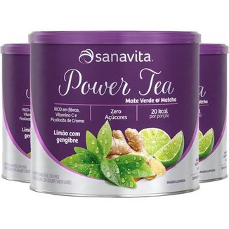 Kit 3 Power Tea Mate Verde & Matchá limão com gengibre 200g Sanavita