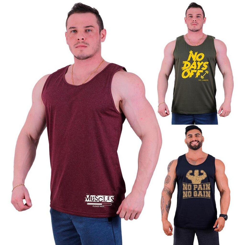 Kit 3 Regata Clássica MXD Conceito No Days Off Big Gym