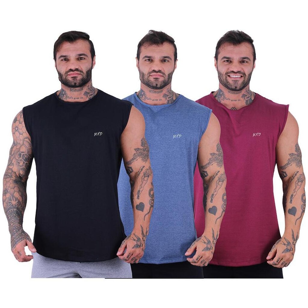 Kit 3 Regata Machão Longline Estilo Básico Grife MXD Conceit