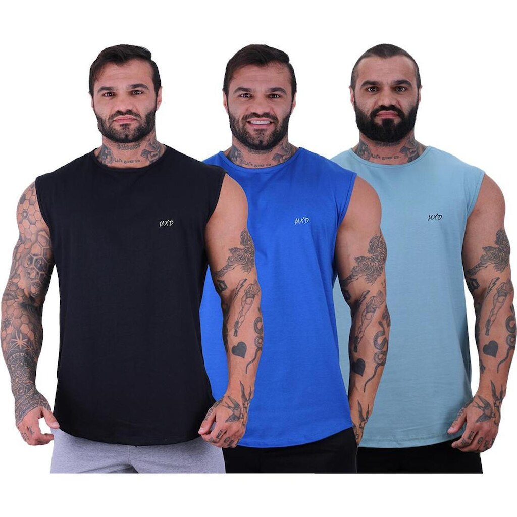 Kit 3 Regata Machão Longline Estilo Básico Grife MXD Conceit