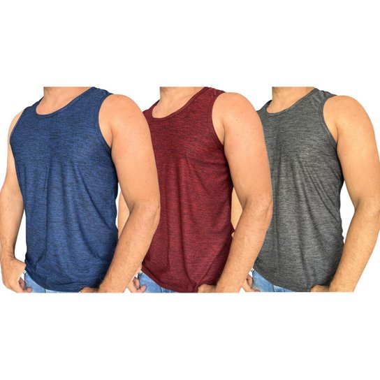 Kit 3 Regata Masculina Dry Fit - Sortido Menor preço em Kit 3 Regata Masculina Dry Fit - Sortido